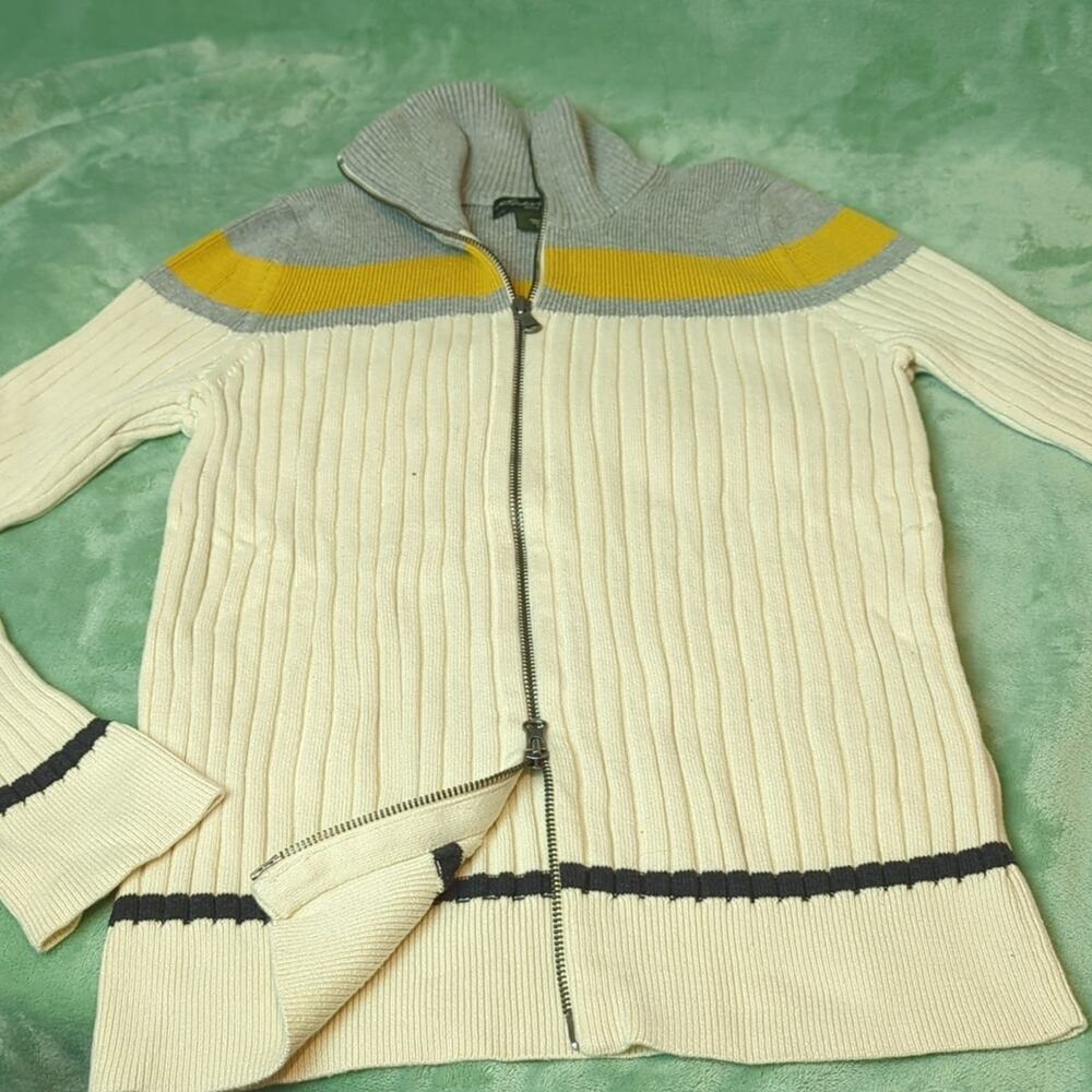 Eddie Bauer full zip 100% Cotton Women's Ribbed Sweater Size Medium - Picture 7 of 7